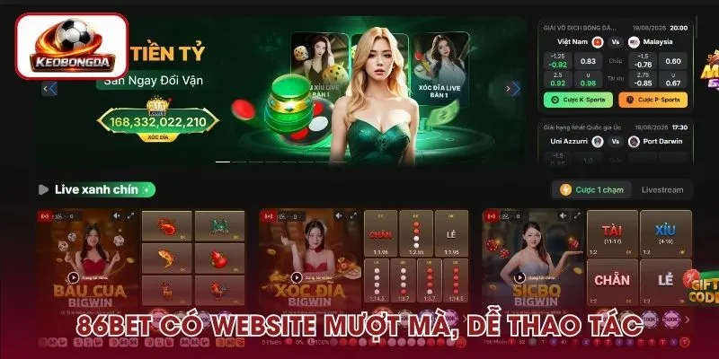 86Bet có website mượt mà, dễ thao tác