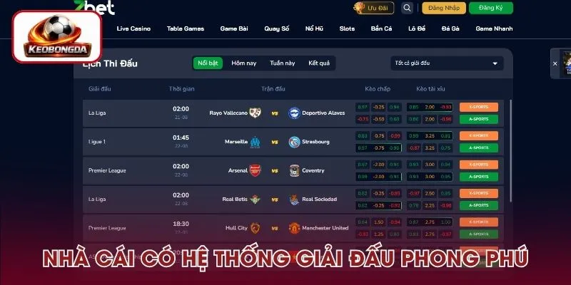 Nhà cái có hệ thống giải đấu bóng đá vô cùng phong phú