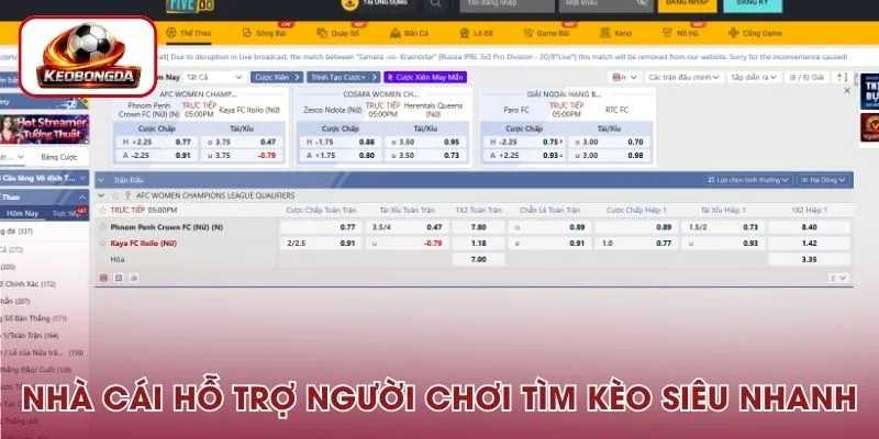 Nhà cái hỗ trợ người chơi tìm kèo siêu nhanh