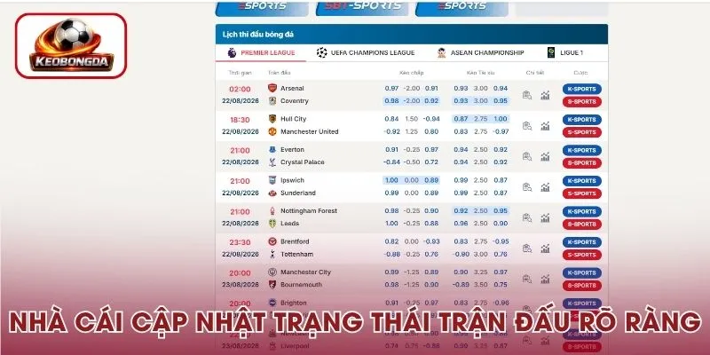 Nhà cái luôn cập nhật trạng thái trận đấu rõ ràng