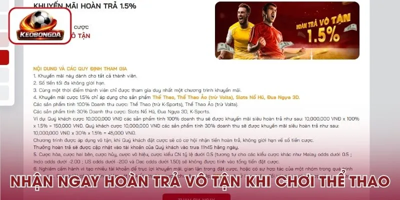 Nhận ngay tiền hoàn trả vô tận khi chơi thể thao
